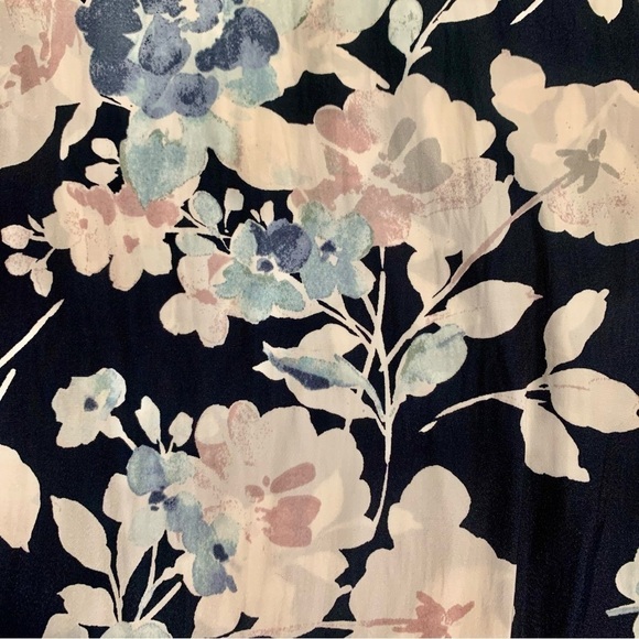 J. Jill Blouse XS Navy Blue Floral Pink Teal White Cold Shoulder Flared Smocked - Picture 12 of 16
